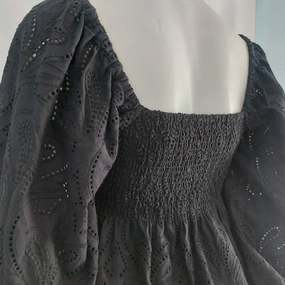 BANANA REPUBLIC Black Top S Sweetheart Neck 3/4 Sleeve Cotton Flirty EUC - Picture 3 of 13